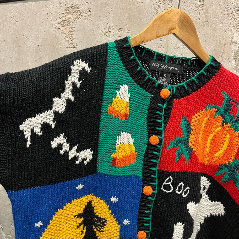 Work In Progress Halloween Patchwork Knitted Witc… - image 4